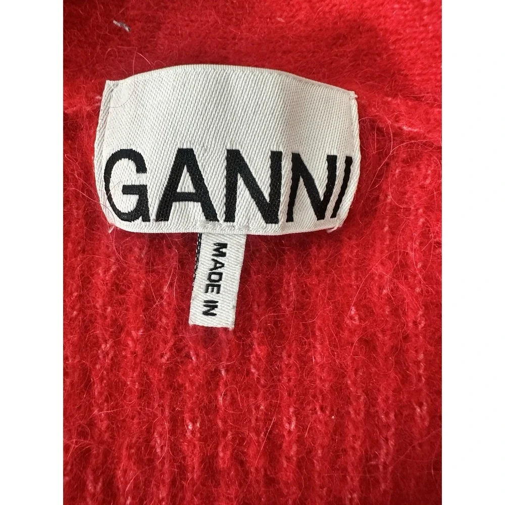 GANNI Cropped Cardigan Sweater Women's Small Red Wool‎ Alpaca Blend Button Front